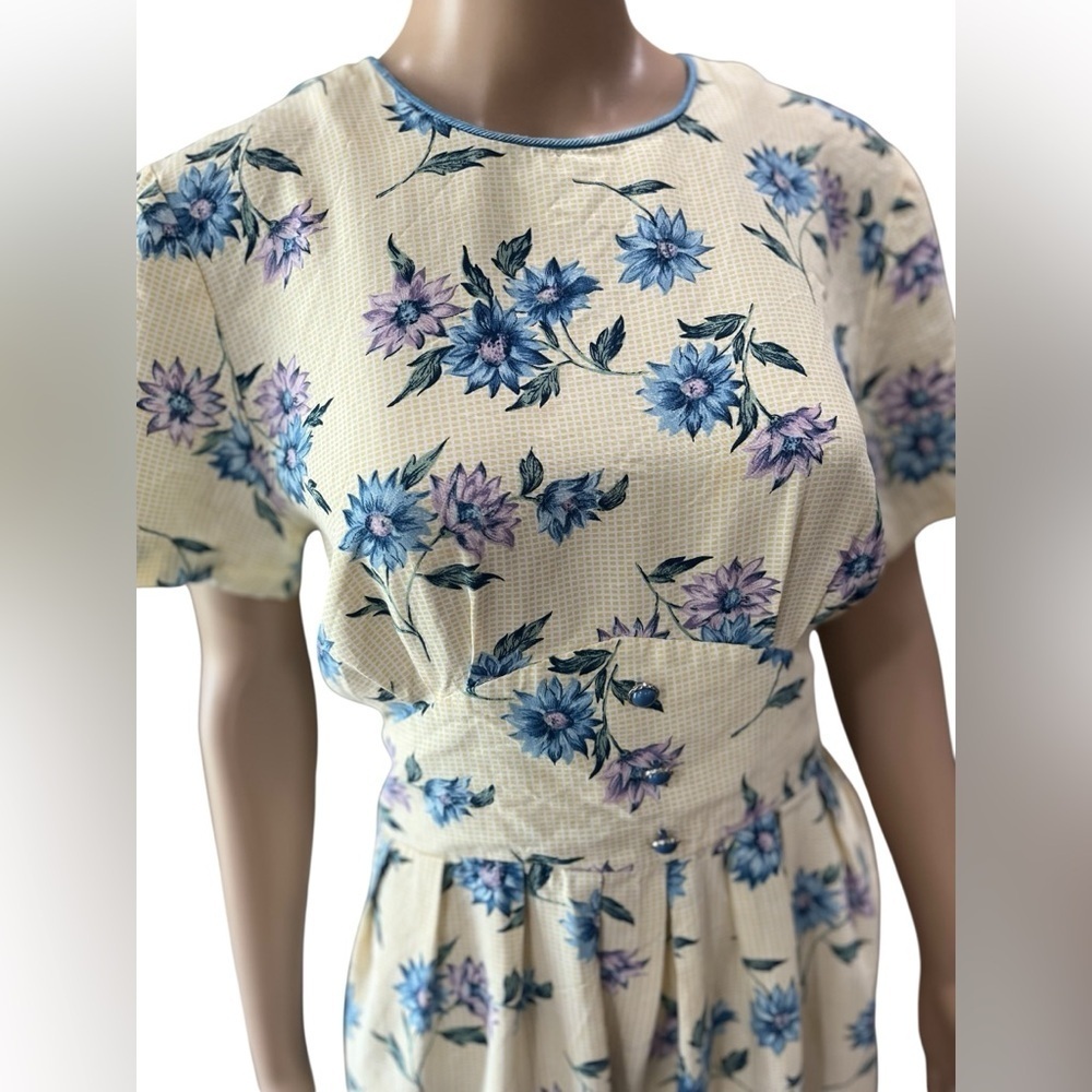 Whirlaway Frocks yellow Cottagecore floral Secretary Dress-10 - Picture 6 of 8